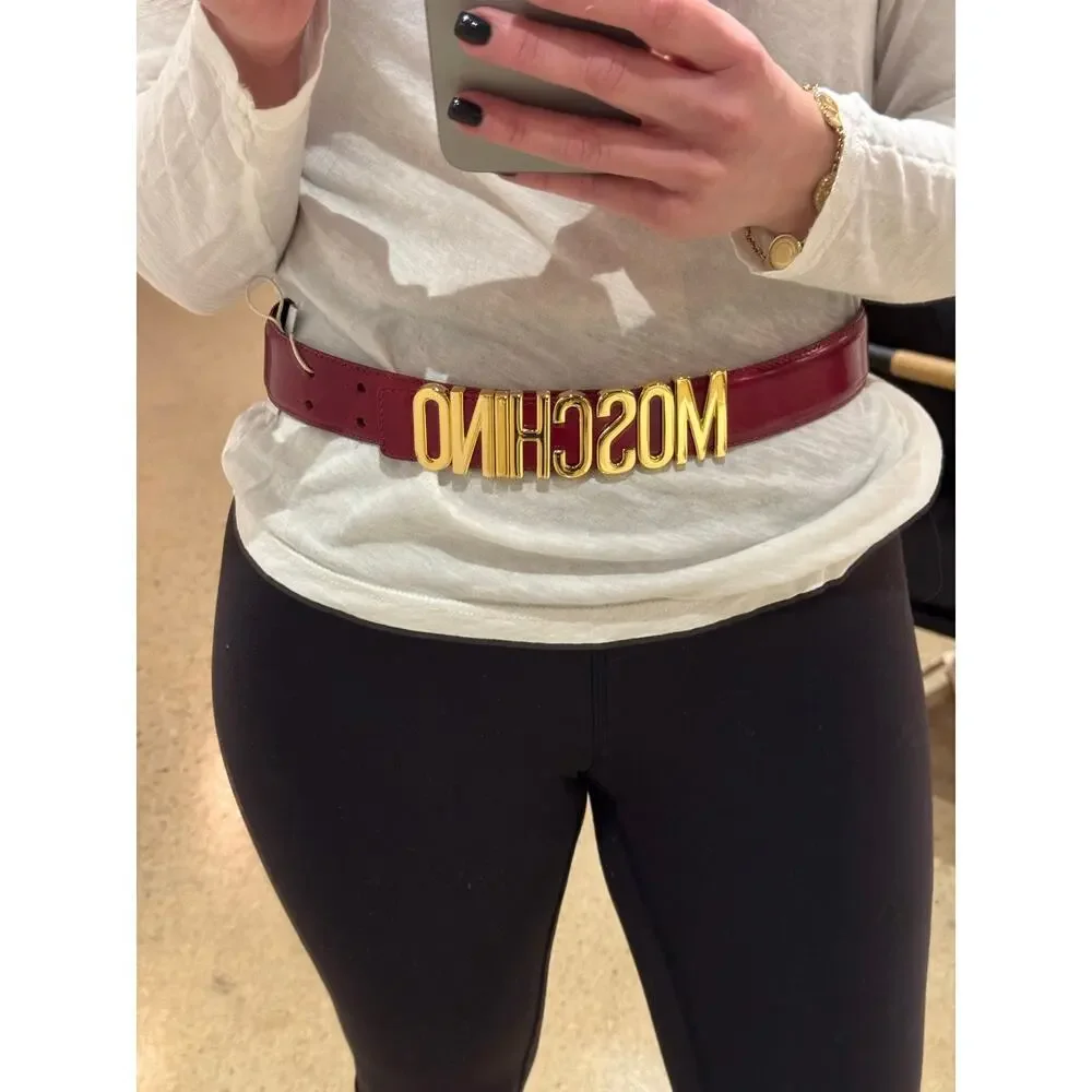 MOSCHINO Logo Calfskin Magenta Violet Belt